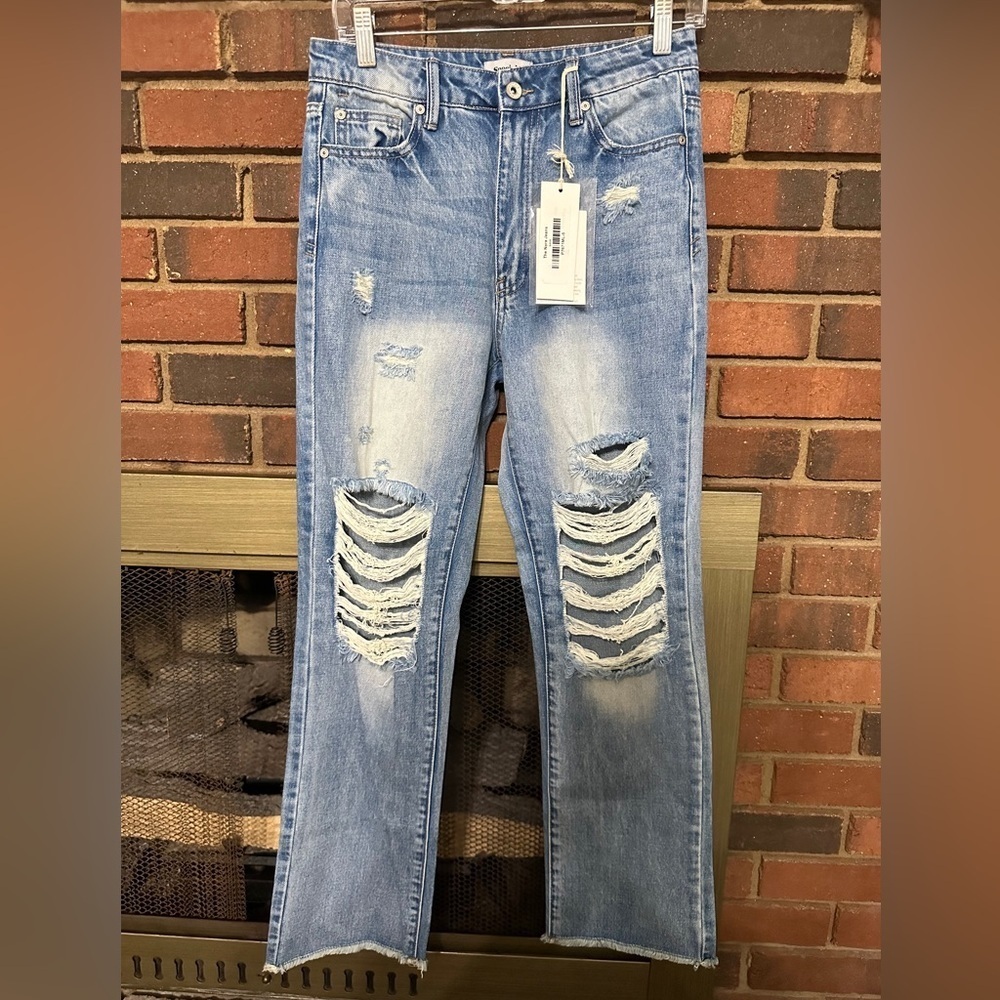 NWT 100% Cotton Blue Distressed Denim Jeans Size 5